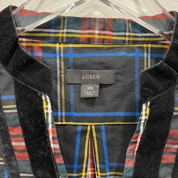 J. Crew Velvet-Trimmed V-Neck Tunic In Black Stewart Tartan Size XS Holiday - Picture 7 of 13